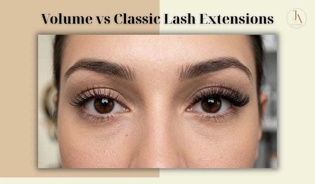 Classic vs volume lash extensions side-by-side comparison