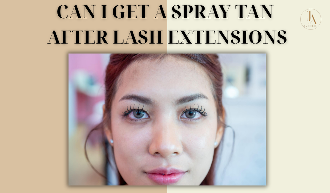 lash extensions with spray tan glow showing balanced beauty result after proper timing
