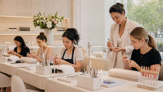 Students attending practical nail tech training in a Sydney nail course