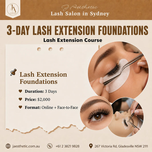 3-day lash extension foundations course at J.Aesthetic in Sydney with hands-on eyelash extension training