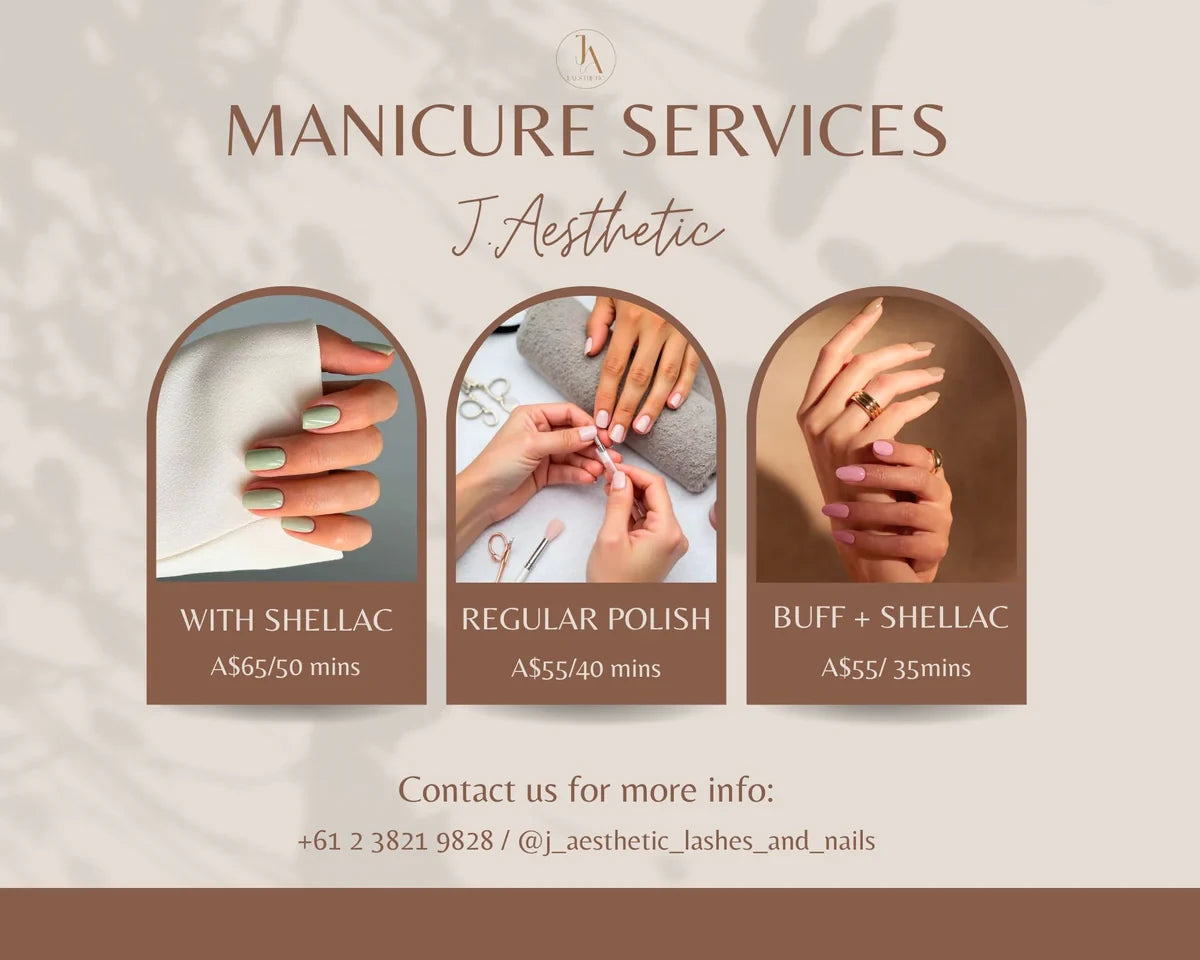Collage of shellac manicure, regular nail polish application and glossy pink nails