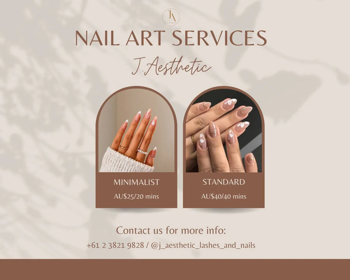 Two nail art designs featuring minimalist and abstract patterns on almond-shaped nude nails
